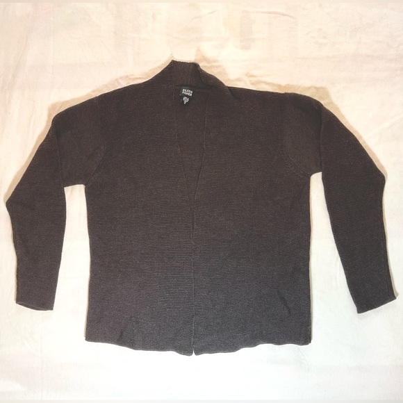 Vintage Eileen Fisher 100% Wool Rib Knit Open Front Cardigan - Picture 1 of 11